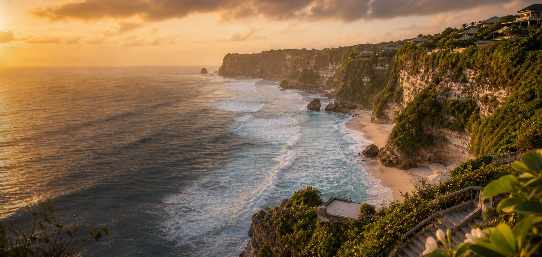 Uluwatu coastline and Bingin cliffs at golden hour