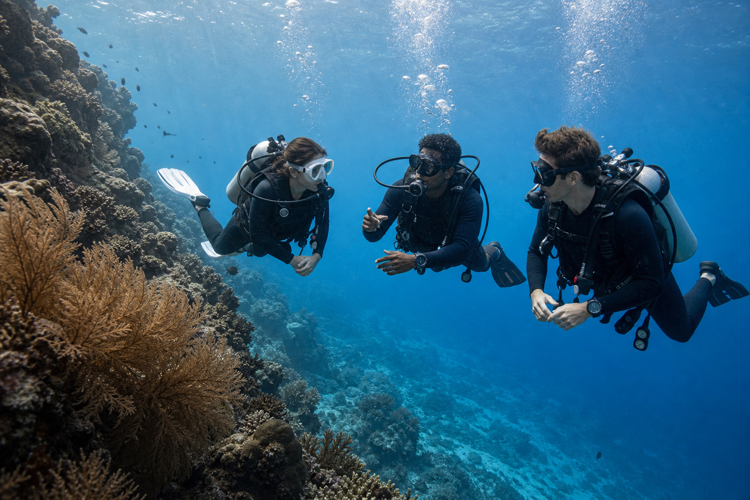 Guided Bali diving trip over coral reef